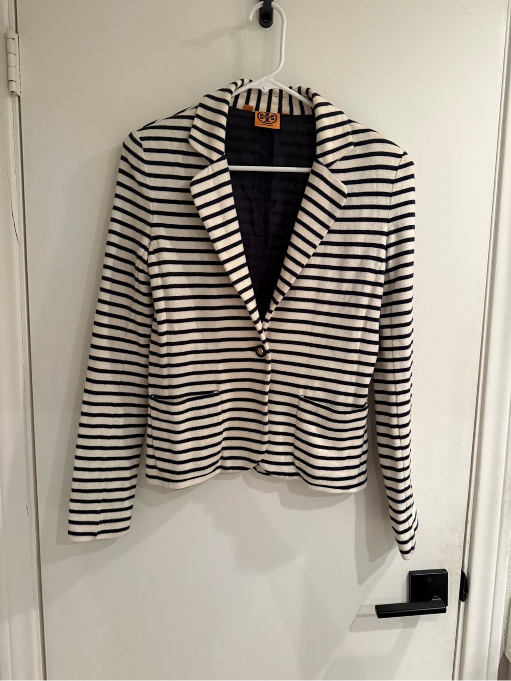 Tory Burch Black and Cream Striped Blazer
